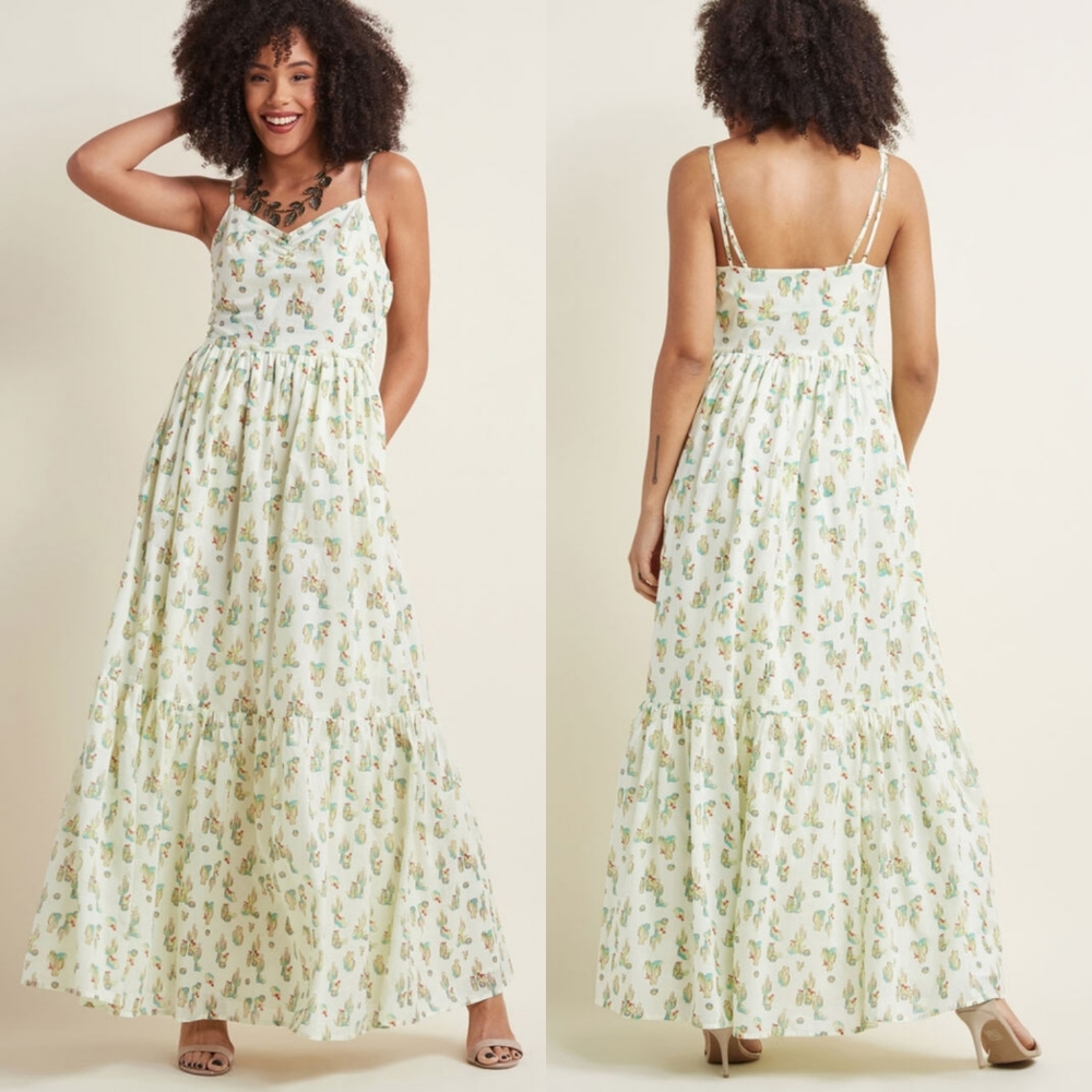 Modcloth In Your Nature Maxi Dress in Cactus NEW